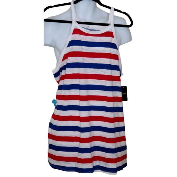 Torrid Heritage Slub High Neck striped red white and blue 4th July Tank Size 2 - Picture 2 of 9